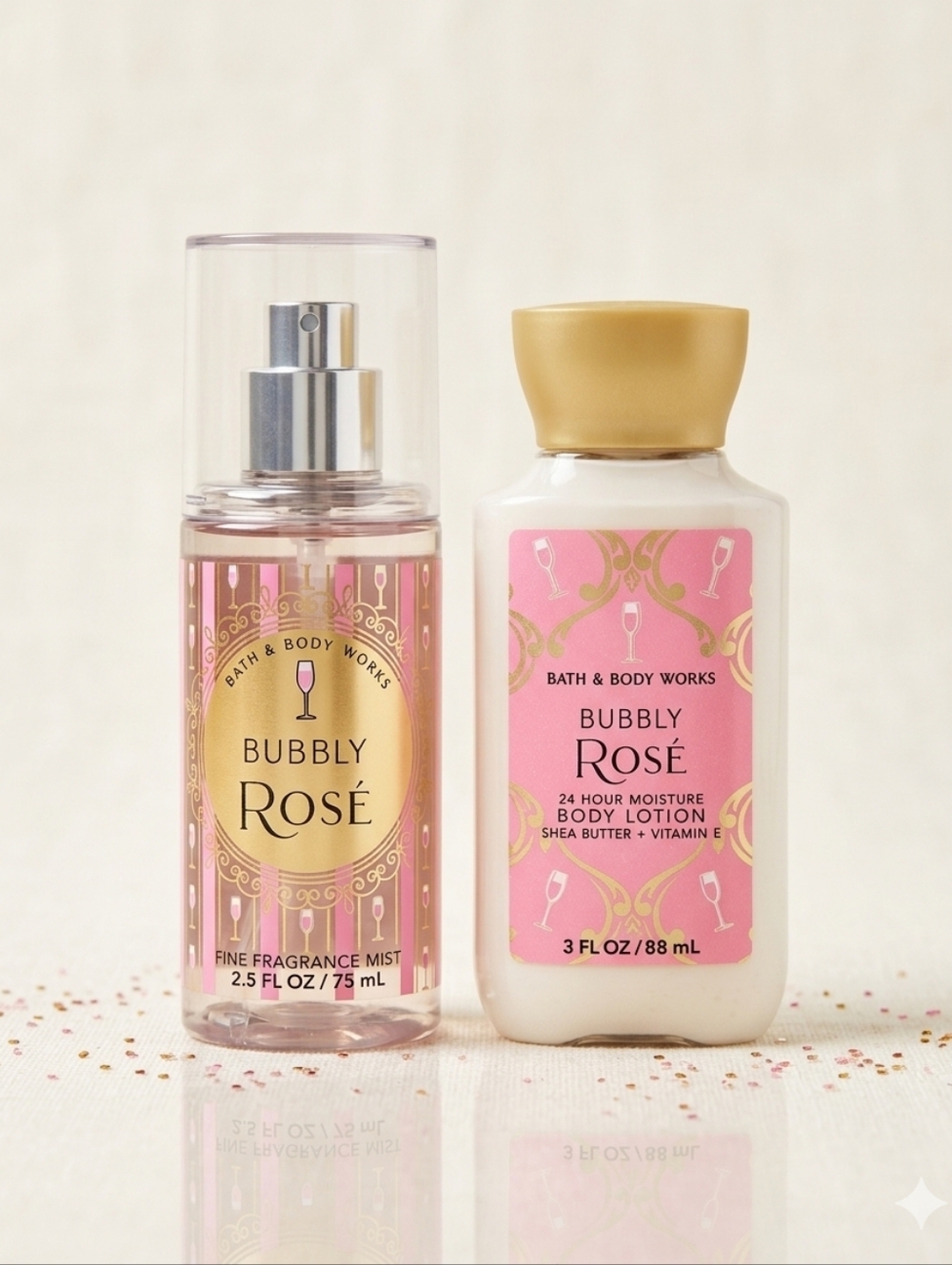 Bath & Body Works Bubbly Rosé Fragrance Mist & Lotion - Pink & Gold